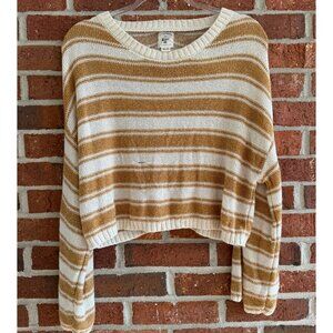 Billabong Striped Knit Sweater Mustard Yellow & Cream Cropped Pullover Medium